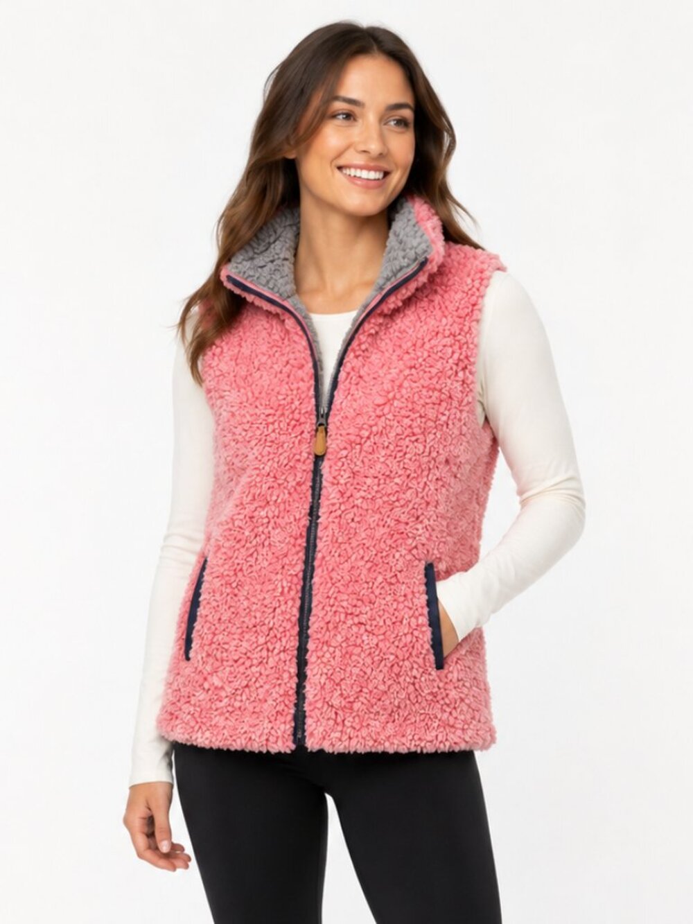 Simply Southern Pink Sherpa Full-Zip Vest Size S
